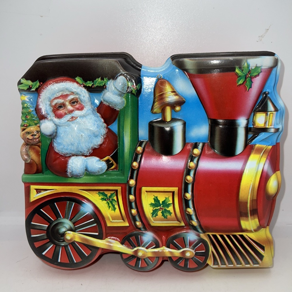 Vintage Ullman Plastic Christmas Santa Train Cookie‎ Container